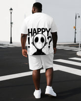Big & Tall Men's HAPPY & Sad Ghost Back Print Breathable Short-Sleeve T-shirt and Shorts Set