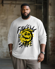Big & Tall Men's Splash Ink Back Smiley Letter Print Long Sleeve T-Shirt