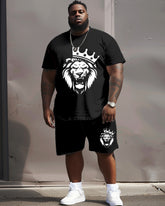 Street Casual King With Crown Lion Print Big Men's Set