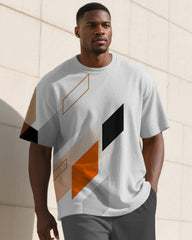 Men's Plus Size Gray Color Block Diamond Print T-shirt Trousers Suit