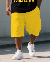 Men's Big & Tall Letter Stripe & Stars Juneteenth Theme Short Sleeve Polo Shirt and Shorts Suit
