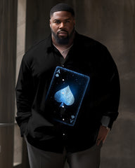 Hourglass Poker Pattern Long Sleeve Lapel Shirt Men's Plus Size