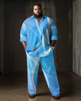 Blue Big Men's Business Abstract Rambler Two-Piece Set