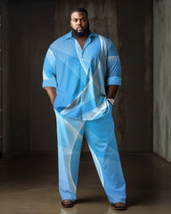 Blue Big Men's Business Abstract Rambler Two-Piece Set