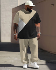 Big Guys Casual Khaki Colorblock Printed Short Sleeve Trousers Set