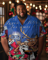 Men's Merry Christmas Santa Elk Plus Size Christmas Tree Short Sleeve Shirt