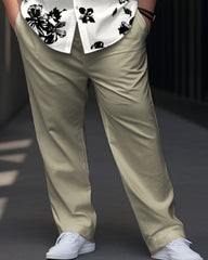 Men's Plus Size Flower Print Short Sleeve Shirt Suit