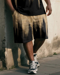 Big & Tall Men's Khaki Vintage Gradient Print Vest Shorts Suit