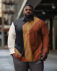 Big and Tall Men's Multi-color Curve Splicing Long Sleeve Shirt