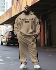 Men's Plus Size Letter Stripe Splicing Print Hoodie Set of Two