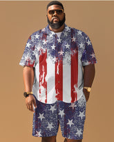 Men's Plus Size Independence Day Flag Splash Ink Stars Print Short Sleeve Shirt Shorts Suit
