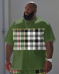 Men's Big & Tall Casual Plaid Pattern Printed T-shirt Trousers Set