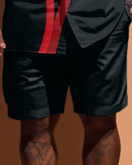 Big Guy's Simple Line Print Short-sleeved Shirt And Shorts Set