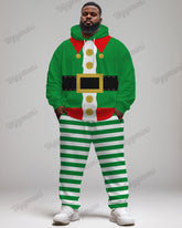 Men's Funny Cartoon Striped Print Big & Tall Hoodie Set