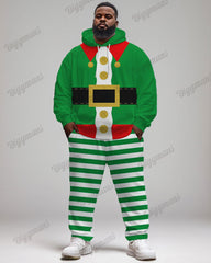 Men's Funny Cartoon Striped Print Big & Tall Hoodie Set