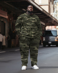 Men's Large Size Sweatsuit Skull Camouflage Sweatshirt Two Piece Set