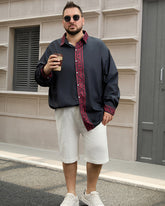 Men's Plus Size Simple Contrast Long Sleeve Lapel Shirt