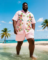 Big & Tall Men's Hawaiian Pink Floral Floral Print Shirt Shorts Suit