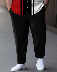Men's Black and Red Line Plus Size Short Sleeve Walking Set
