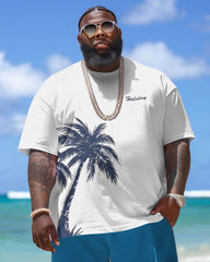 Big Guy's Hawaiian Coconut Tree Alphabet Print T-Shirt Shorts Set