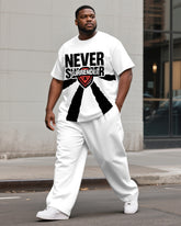 Men's Big & Tall Street Style NEVER SURRENDER Printed Casual Short Sleeve T-shirt Pants Suit