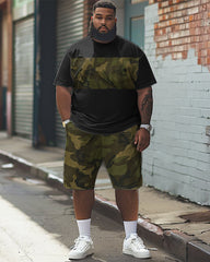 Men's Plus Size Colorblock Camouflage Print T-Shirt Shorts Set