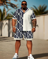 Men's Plus Size Daily Casual Geometric Patchwork Printed Shirt Shorts Suit