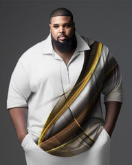 Big and Tall Men's Gradient Gentleman Zipper Polo Shirt 2-Piece Set