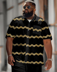 Men's Plus Size Geometric Wave Print Shirt Shorts Suit
