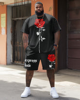 Men's Big & Tall Rose Print T-shirt Shorts Set