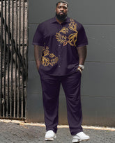 Floral Pattern Large Size Classic Print Men's Short Sleeve Trousers Set