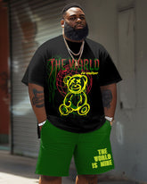 Big Guys Graffiti Bear Tee and Drawstring Waist Shorts Set