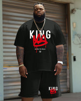 Big & Tall Guy's Casual Graffiti Crown King Alphabet Print T-Shirt Shorts Set