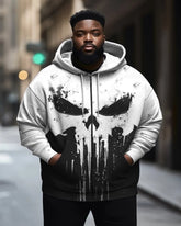 Men's Plus Size Viking Skull Contrast Full Zip Up Sports Hoodie