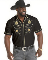 Big & Tall Men's Western Style Daily Casual Textured Short Sleeve Shirt