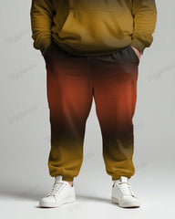 Gradient Multicolor Respect Letter Print Men's Plus Size Hoodie Suit