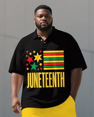 Men's Big & Tall Letter Stripe & Stars Juneteenth Theme Short Sleeve Polo Shirt and Shorts Suit