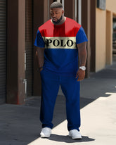 Men's Blue And Red Color Matching Star Sports And Leisure Two-Piece Set