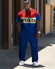 Men's Blue And Red Color Matching Star Sports And Leisure Two-Piece Set