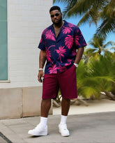 Big & Tall Men's Daily Leisure. Contrast Maple Leaf Shirt Shorts Suit