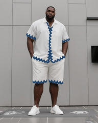 Big & Tall Men's Bohemian Irregular Wave Short Sleeve Shirt Shorts Suit