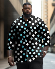 Men's Big & Tall Casual Polka Dot Lapel Long Sleeve Shirt