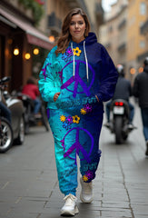 Women's Big and Tall Blue Floral Peace Hoodie Set (Pack of 2)
