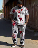 Men's Large Street Casual Poker Graffiti Print T-Shirt Trousers Suit