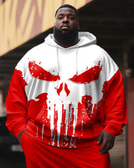 Men's Skull Color Block Plus Size Hoodie Set