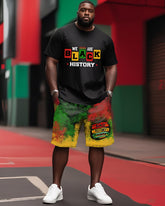 Plus Size Boys June Creative Graffiti Style T-Shirt Shorts Suit