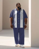 Men's Plus Size Business Simple Color Block Printed Short Sleeve Shirt Suit