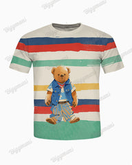 Men's Plus Size Color Striped Bear Letter Print T-shirt Trousers Suit