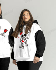 Couple Fashion Casual Big & Tall Robot Lover Printed Hoodie Set