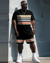 Big Guys Colorblock Striped Print T-Shirt Shorts Set